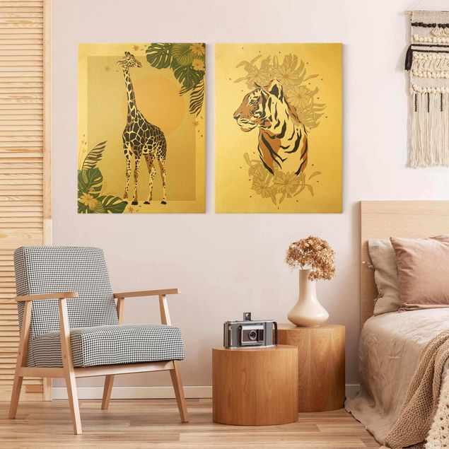 Lienzos de tigres Safari Animals - Giraffe And Tiger