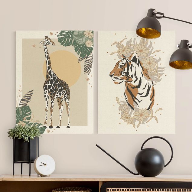 Tigres cuadro Safari Animals - Giraffe And Tiger