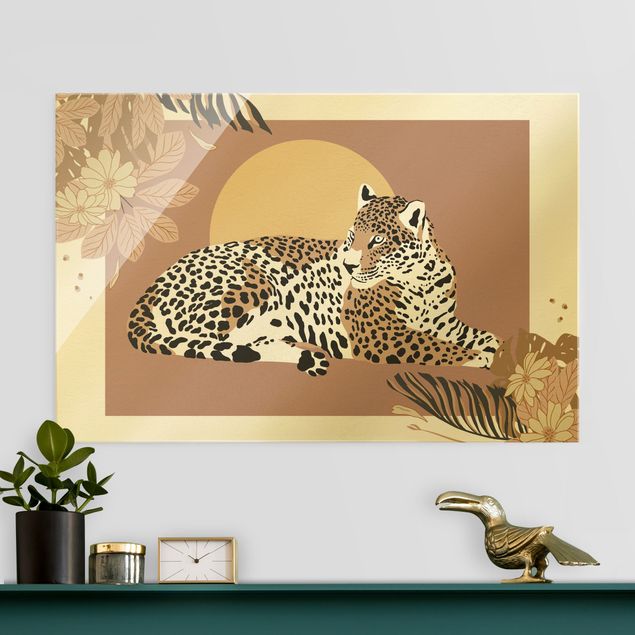 Cuadros de cristal puestas de sol Safari Animals - Leopard At Sunset