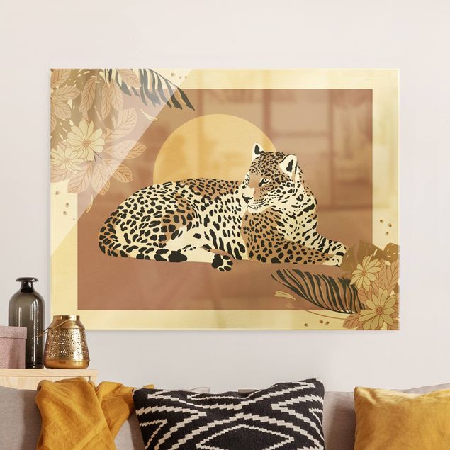 Cuadros de cristal puestas de sol Safari Animals - Leopard At Sunset
