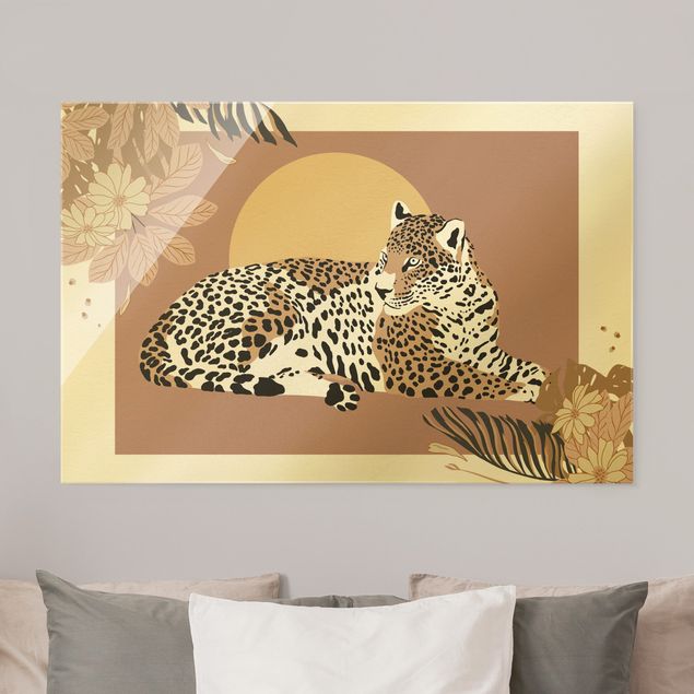 Cuadros de cristal flores Safari Animals - Leopard At Sunset