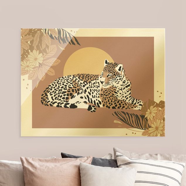 Cuadros de cristal flores Safari Animals - Leopard At Sunset