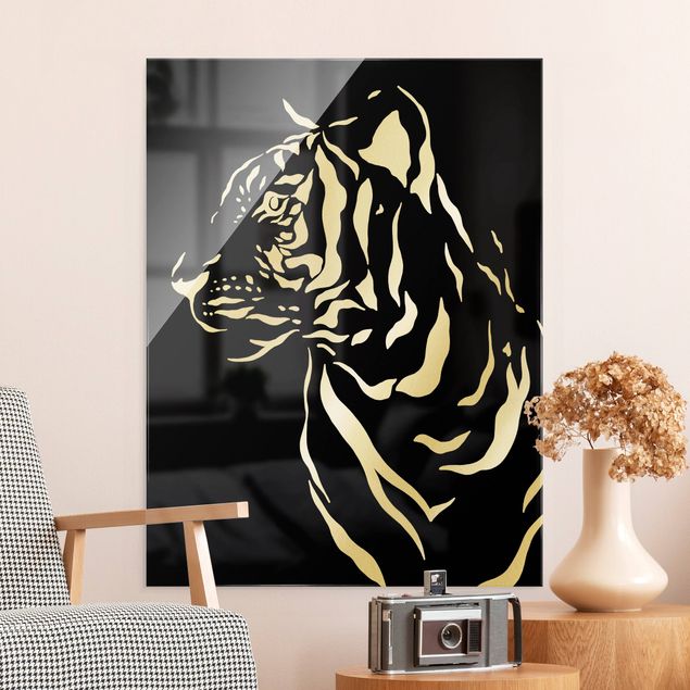 Cuadros de cristal blanco y negro Safari Animals - Portrait Tiger Black