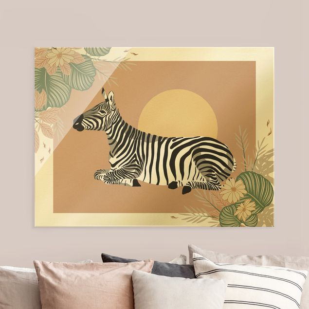 Cuadros de cristal puestas de sol Safari Animals - Zebra At Sunset
