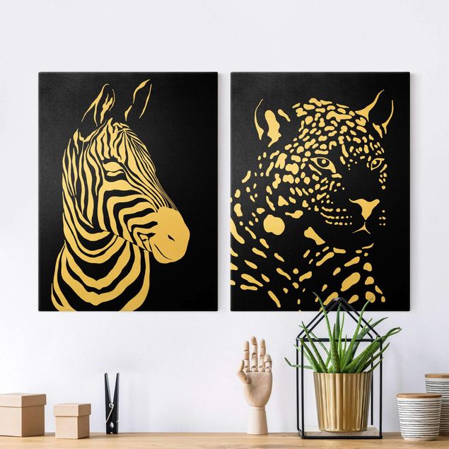 Lienzos de jirafas Safari Animals - Zebra and Leopard Black