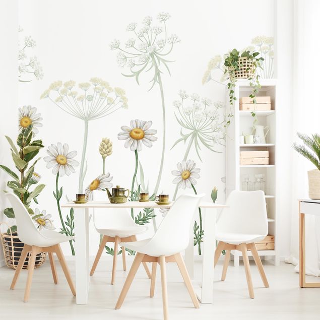 Papel pared flores Achillea and daisy