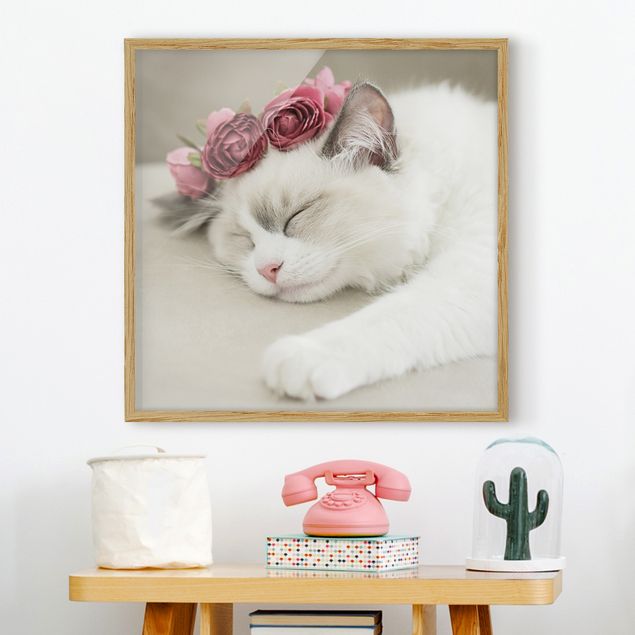 Decoración habitación infantil Sleeping Cat with Roses