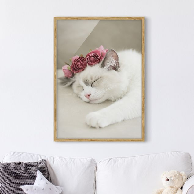 Decoración habitación infantil Sleeping Cat with Roses