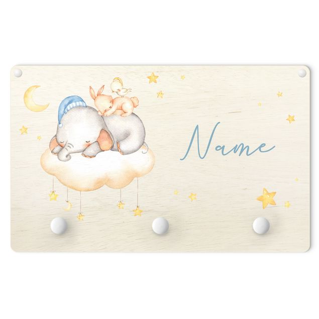 Percheros de pared amarillos Sleeping Animal Friends At Night With Customised Name
