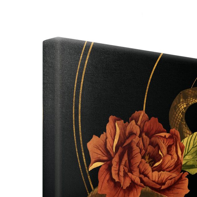 Cuadros en lienzo Snake With Roses Black And Gold Duo
