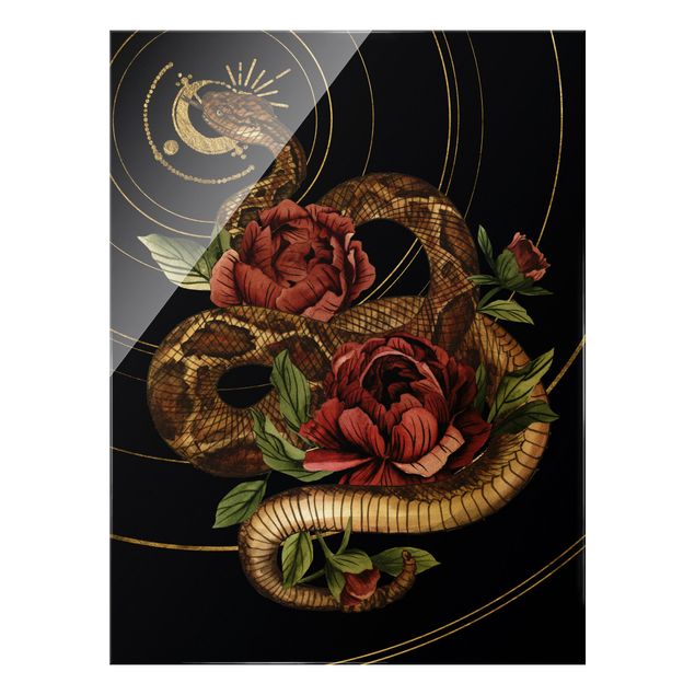 Cuadro negro Snake With Roses Black And Gold I