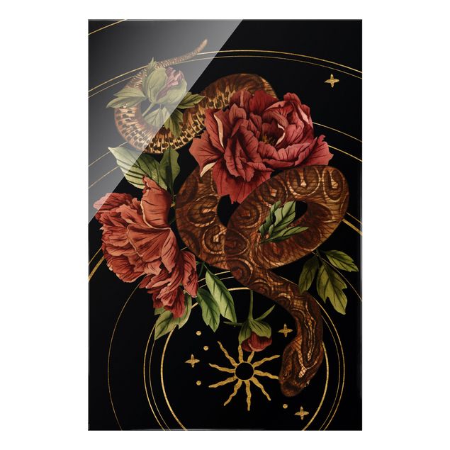 Cuadros negros Snake With Roses Black And Gold III