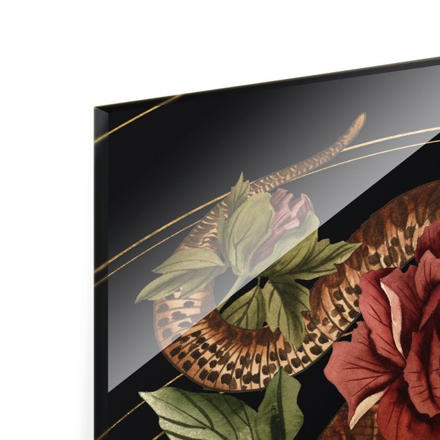 Cuadros decorativos Snake With Roses Black And Gold III