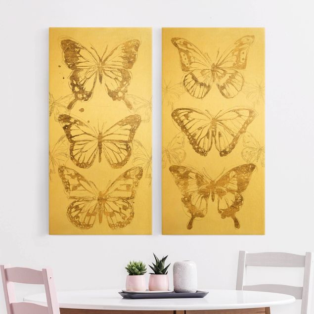 Lienzos de mariposas Compositions Of Butterflies Gold