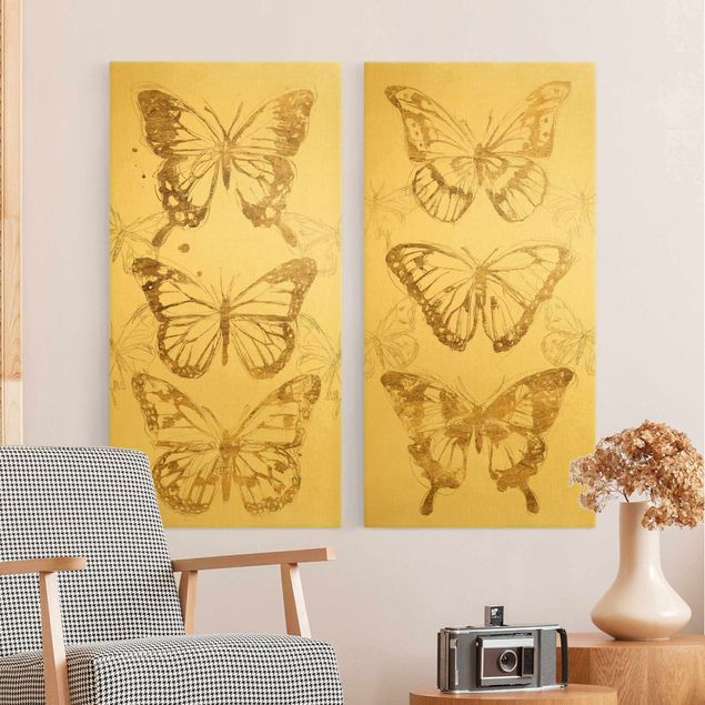 Cuadros modernos y elegantes Compositions Of Butterflies Gold