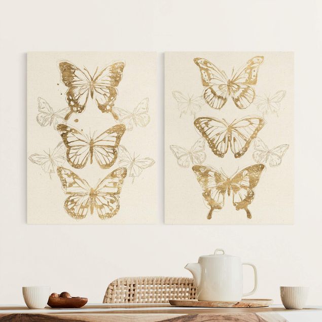 Lienzos mariposas Compositions Of Butterflies Gold
