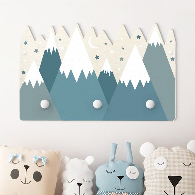 Decoración infantil pared Snow Covored Mountains Stars And Moon