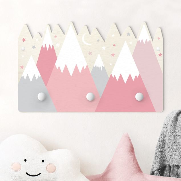 Decoración infantil pared Snow-capped Mountains Stars And Moon Pink