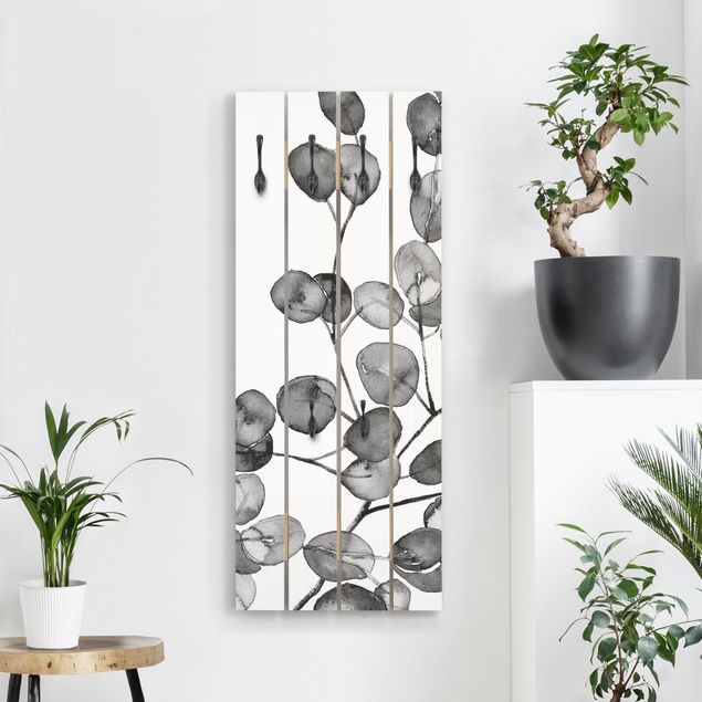 Percheros de pared de flores Black And White Eucalyptus Twig Watercolour
