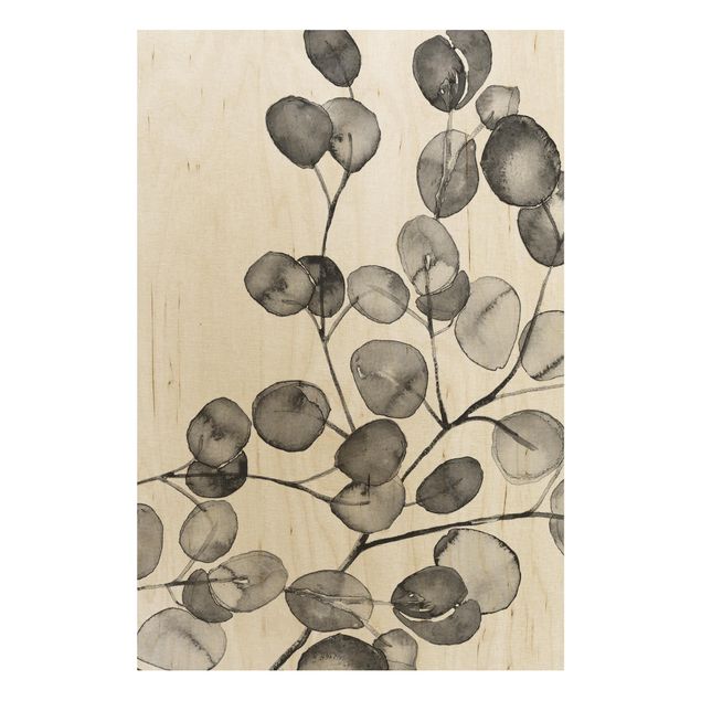 Cuadros de madera flores Black And White Eucalyptus Twig Watercolour