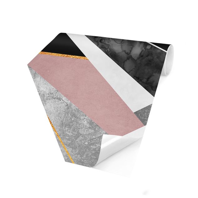 Papel pintado hexagonal Black And White Geometry With Gold
