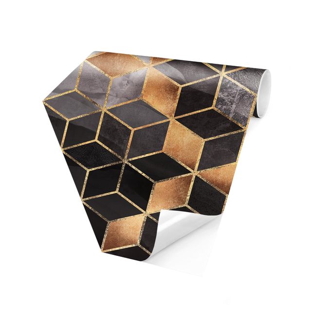 Papel pintado hexagonal Black And White Golden Geometry