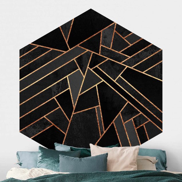 Papel pared geométrico Black Triangles Gold
