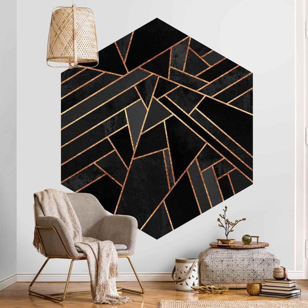 Papel pintado con patrones Black Triangles Gold
