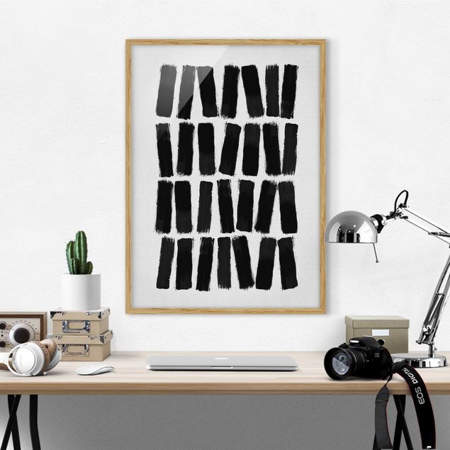 Pósters enmarcados en blanco y negro Black Paint Brush Strokes