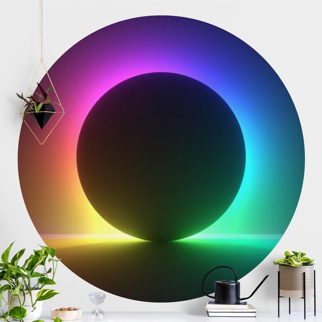 Papel pared 3d Black Circle With Neon Light