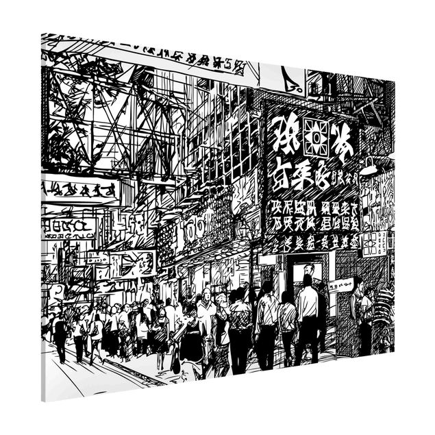 Tableros magnéticos frases Black And White Drawing Asian Street II