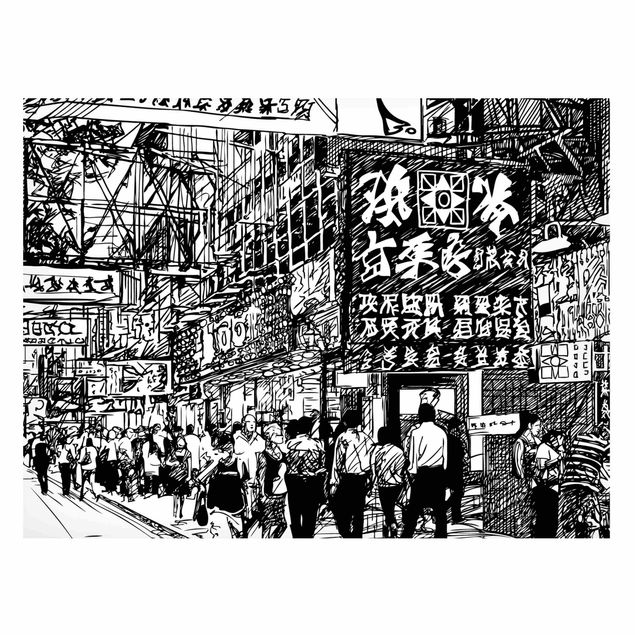 Cuadros frases Black And White Drawing Asian Street II