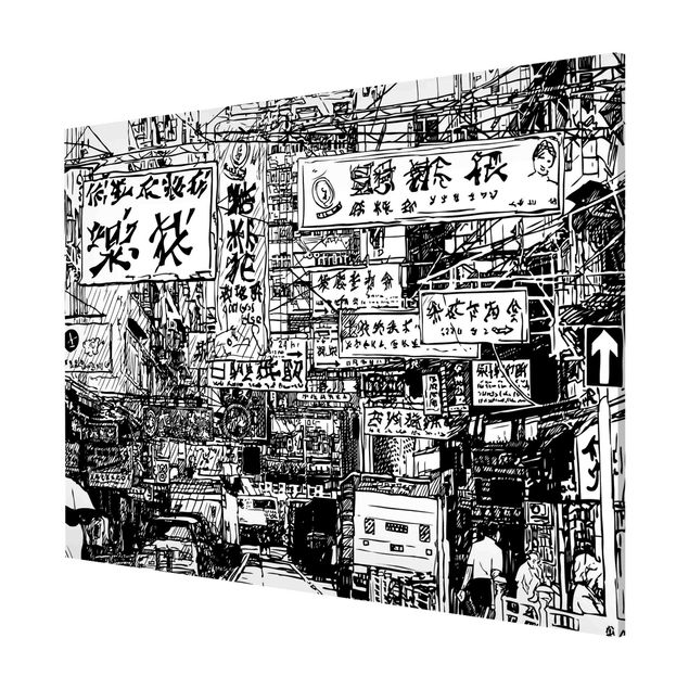 Cuadros decorativos modernos Black And White Drawing Asian Street