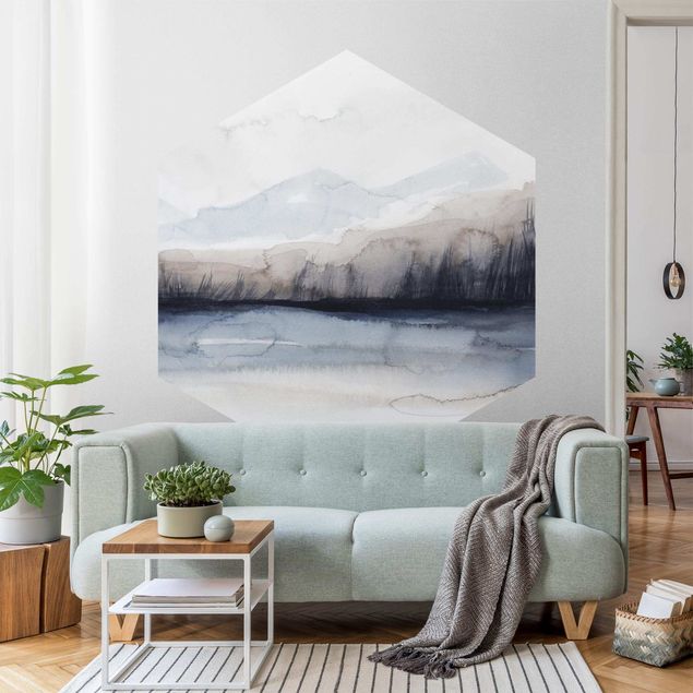 Papel pintado moderno Lakeside With Mountains I