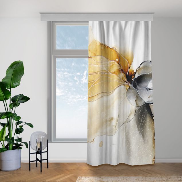 modernas cortinas salon Silk Fabric In Black And Orange