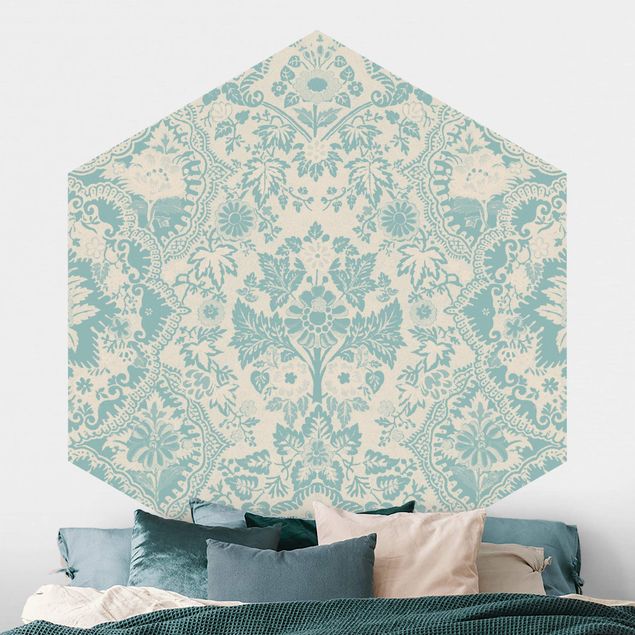 Papel pintado adornos Shabby Baroque Wallpaper In Azure