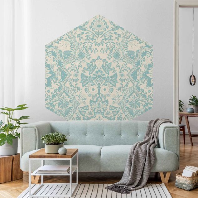 Papel pintado damasco Shabby Baroque Wallpaper In Azure