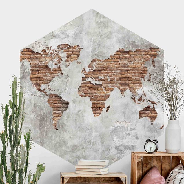 Decoración cocina Shabby Concrete Brick World Map