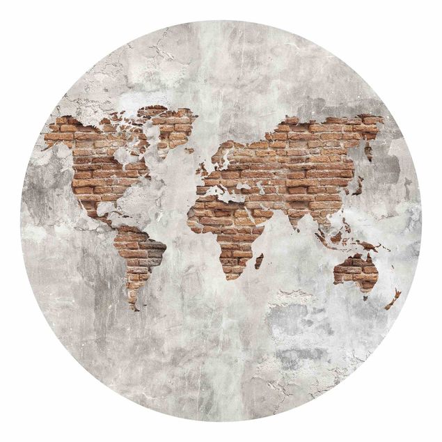 Papel pintado industrial Shabby Concrete Brick World Map