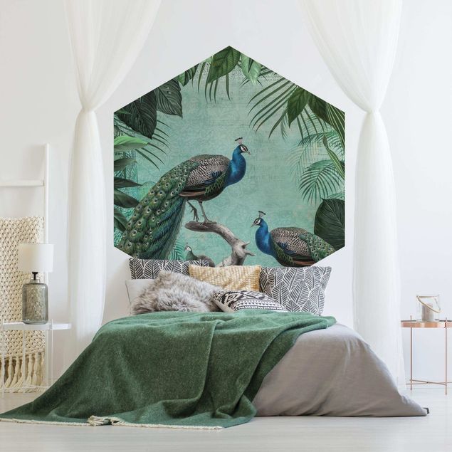 Papel pintado moderno Shabby Chic Collage - Noble Peacock