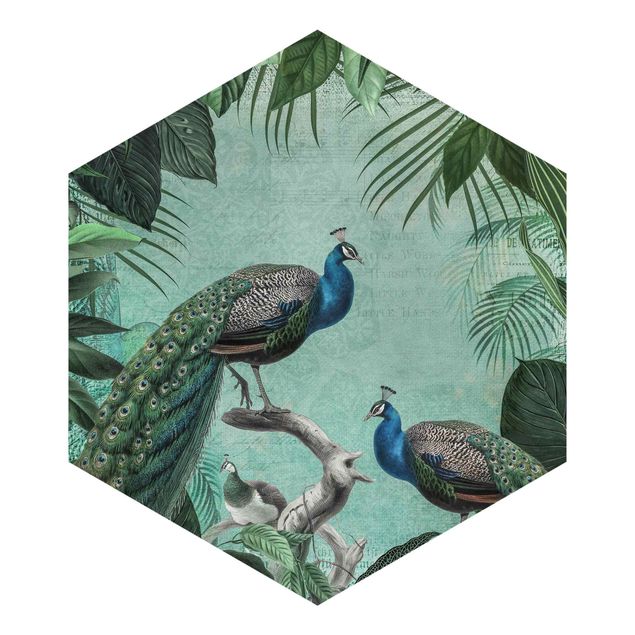 Papel pintado turquesa Shabby Chic Collage - Noble Peacock