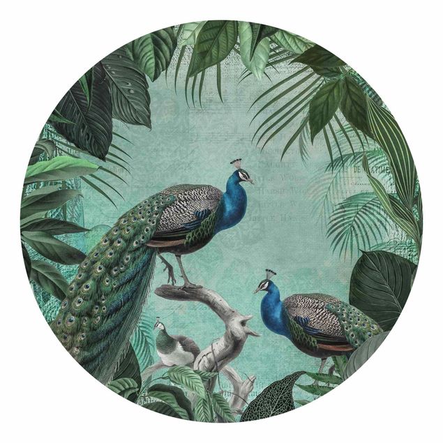 Papel pintado salón moderno Shabby Chic Collage - Noble Peacock