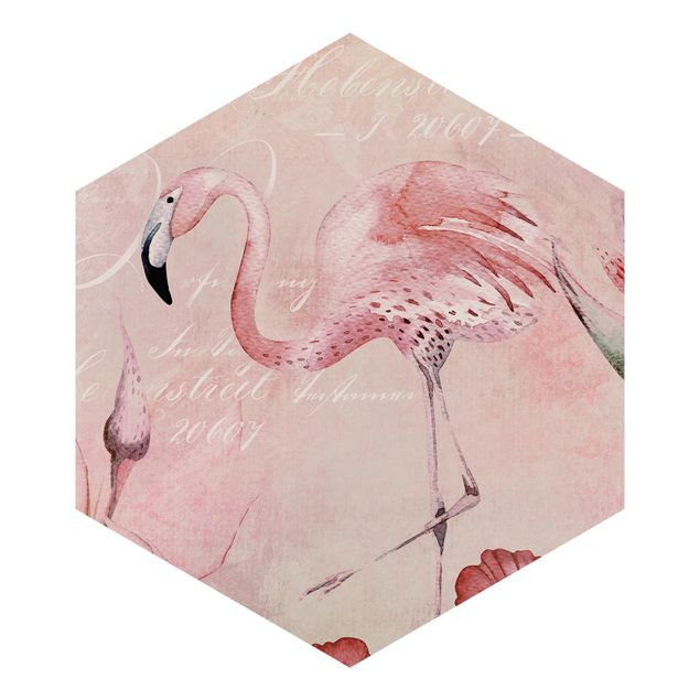 Papel pintado dormitorio vintage Shabby Chic Collage - Flamingo