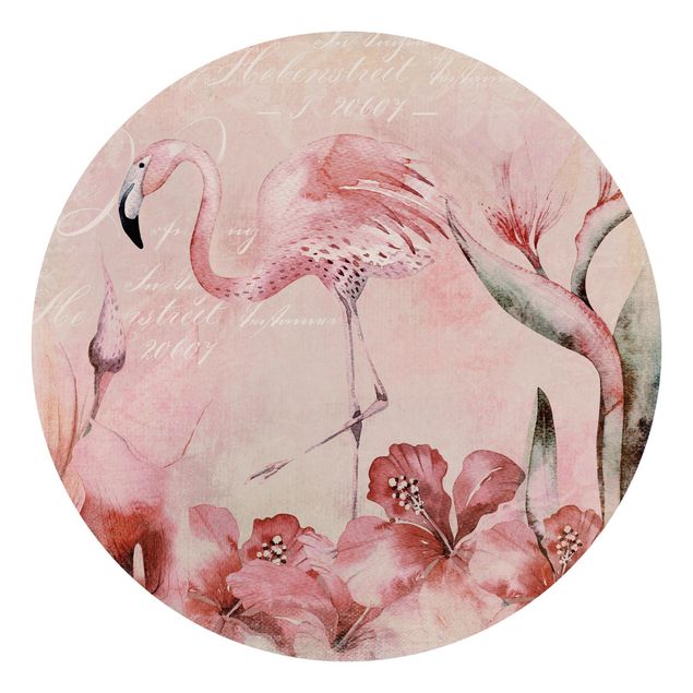 Papel pintado flores Shabby Chic Collage - Flamingo