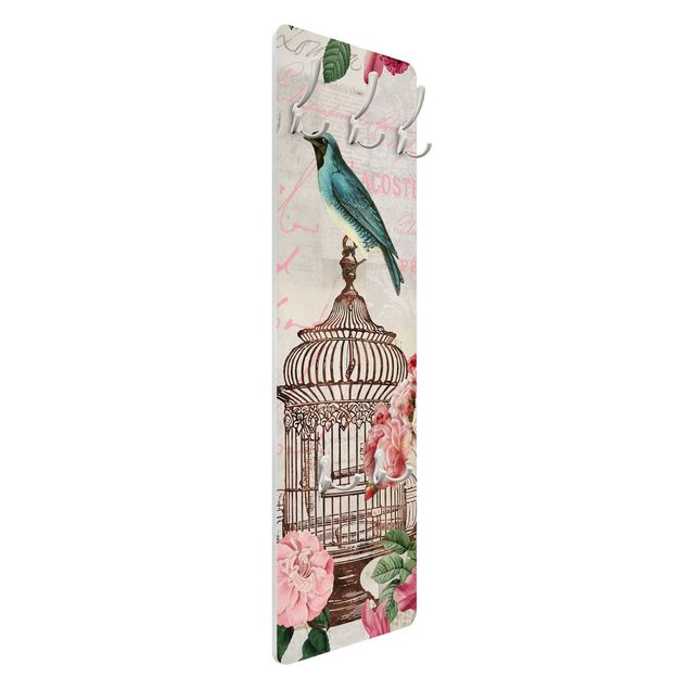 Perchero rosado Shabby Chic Collage - Pink Flowers And Blue Birds