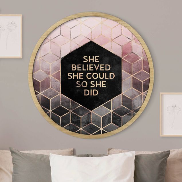 Pósters enmarcados con frases She Believed She Could Rosé Gold