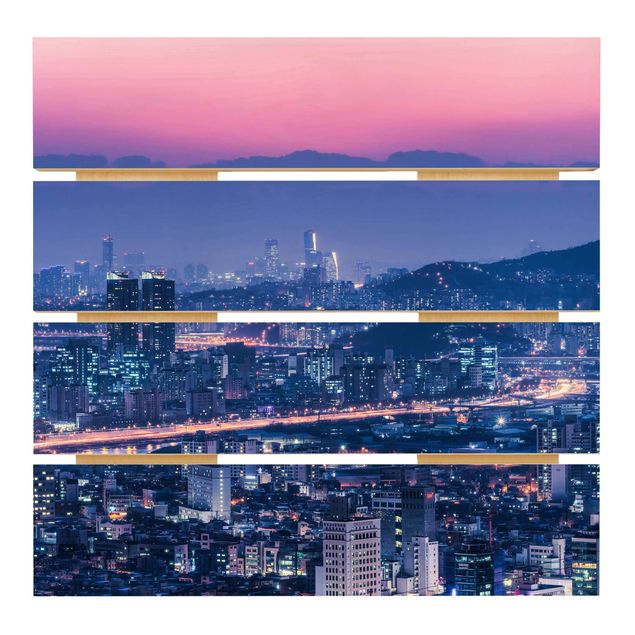 Holzbild - Skyline von Seoul - Quadrat
