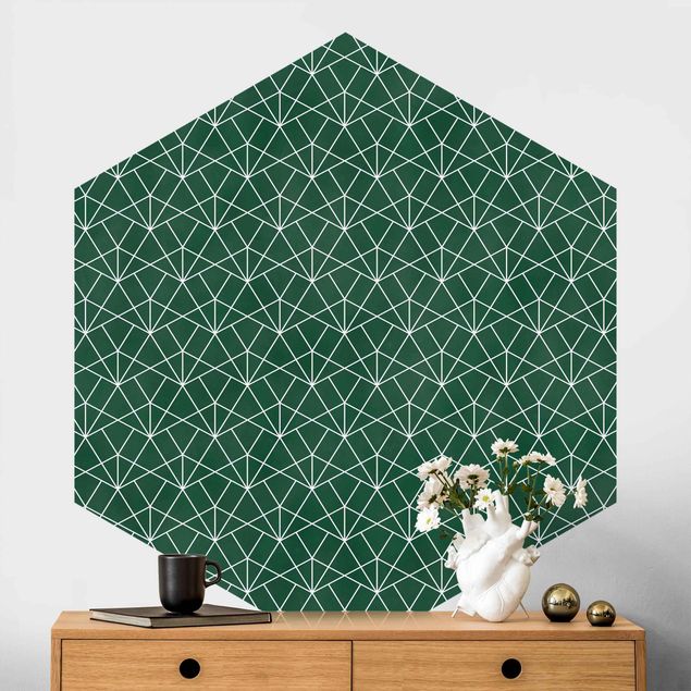 Papel pared geométrico Emerald Art Deco Line Pattern