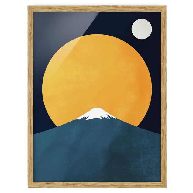 Pósters enmarcados de paisajes Sun, Moon And Mountain