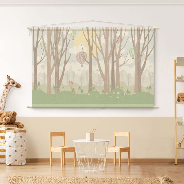 Decoración infantil pared Sun With Trees And Hot-Air Balloon